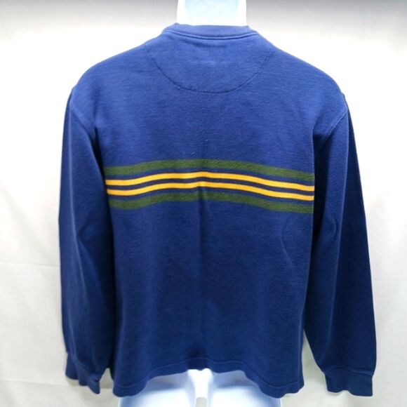 American Eagle 100% Cotton V-NECK Close Knit Sweater Y2K Men's M Blue w/Stripes. - Picture 3 of 10